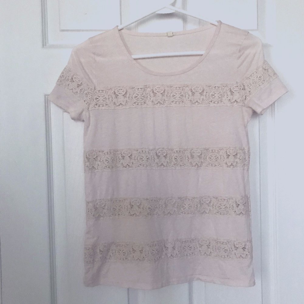 J. Crew Lace Crew Neck Tissue T-shirt, Color Pale Pink, Size XS